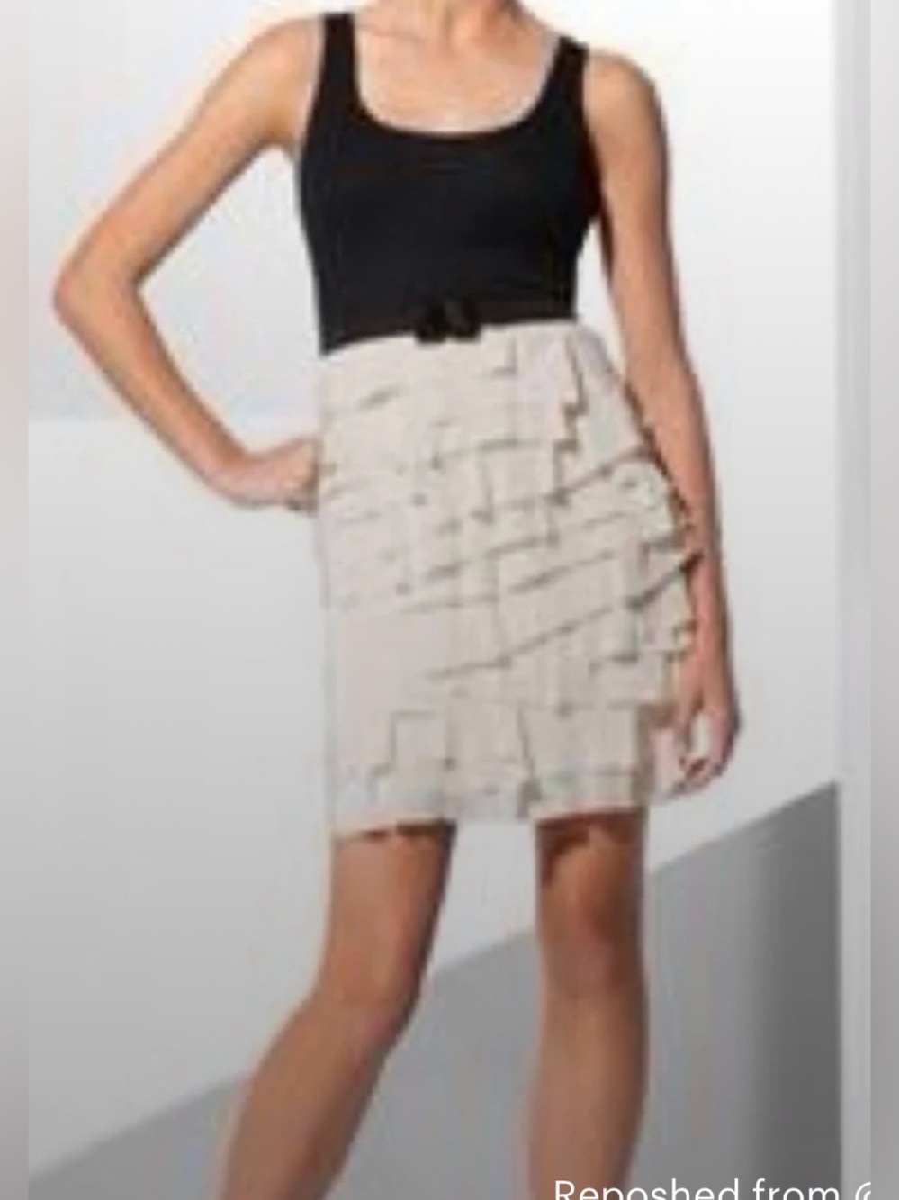 BCBGMaxAzria Silk Black & Cream ruffle Tiered Party Dress with Belt sz 10